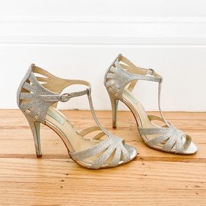 Blue By Betsey Johnson Silver Tee Glitter Open Toe Stiletto